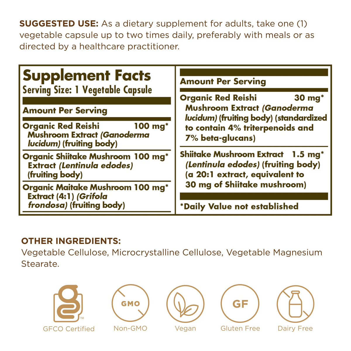 Solgar Reishi Shiitake Maitake Mushroom Extract - 50 Vegetarian Capsules - image 2