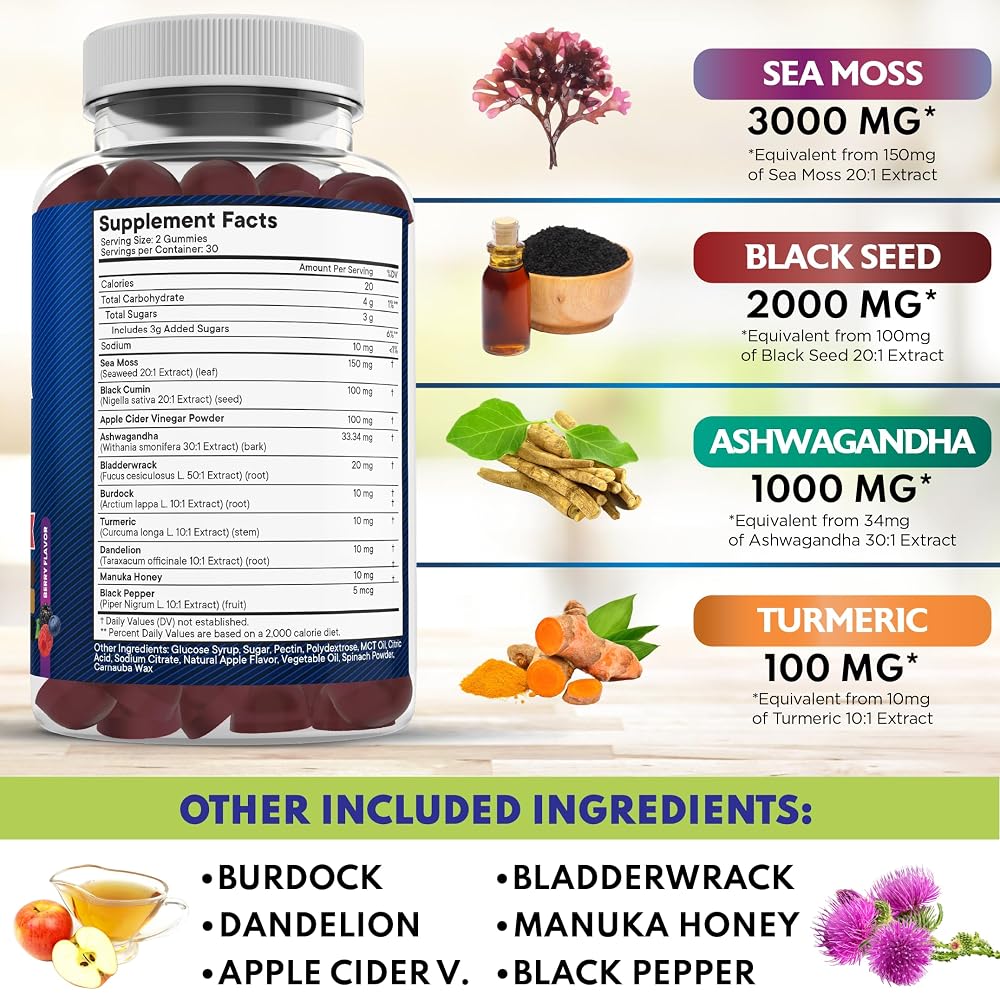 NEW AGE Sea Moss with Colloidal Gold Black Seed Oil Ashwagandha