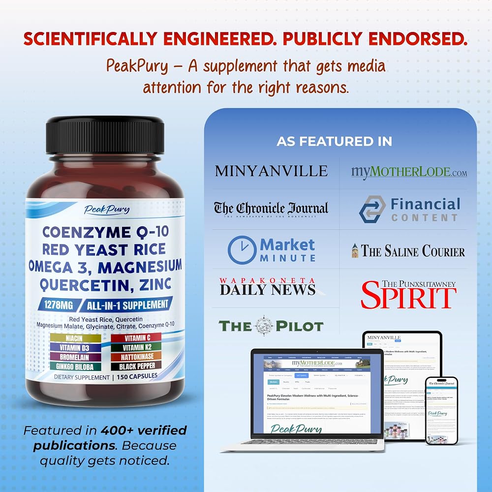 PeakPury CoQ10 Complex 1,278 mg with Red Yeast Rice - 150 Capsules - image 6
