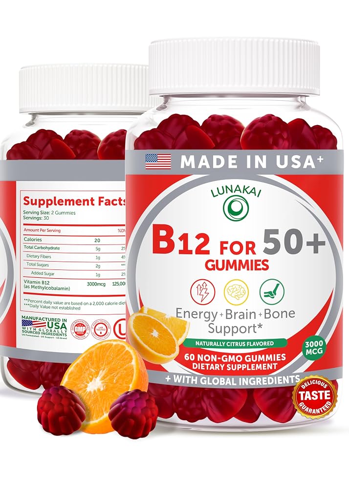 Lunakai Vitamin B12 Gummies for Adults 50+ 3000mcg - 60 Count
