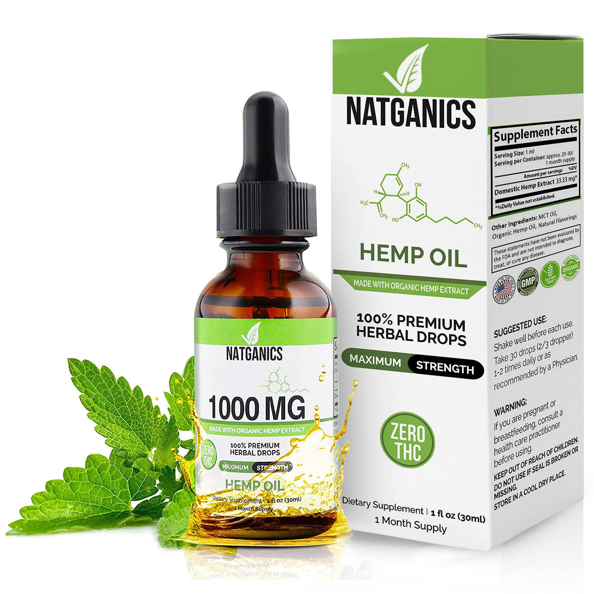 Natganics Organic Hemp Oil 1000mg - Ultra Premium Hemp Oil Drops
