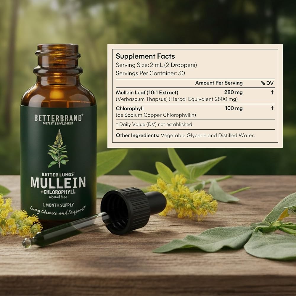 Betterbrand Mullein Drops for Lung Detox - Mullein Leaf Tincture