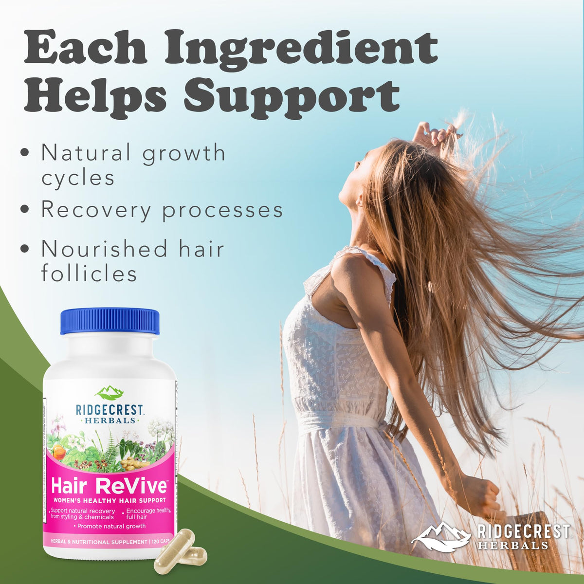 RidgeCrest Herbals Hair Revive Hair Growth Vitamins with Biotin - 120 Capsules - image 2
