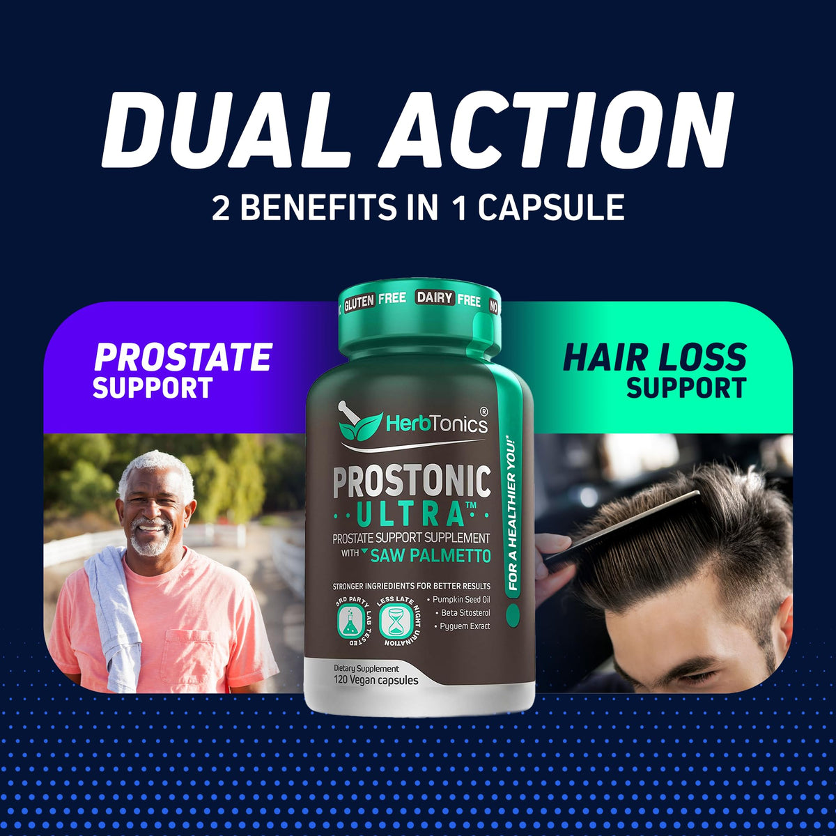 Herbtonics Prostate & Hair Support with Pumpkin Seed - 120 Capsules - image 5