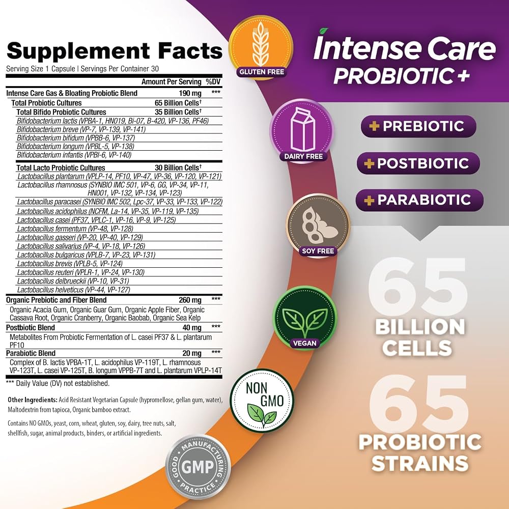 Vital Planet Intense Care Gas & Bloating Probiotics - 30 Capsules - image 2