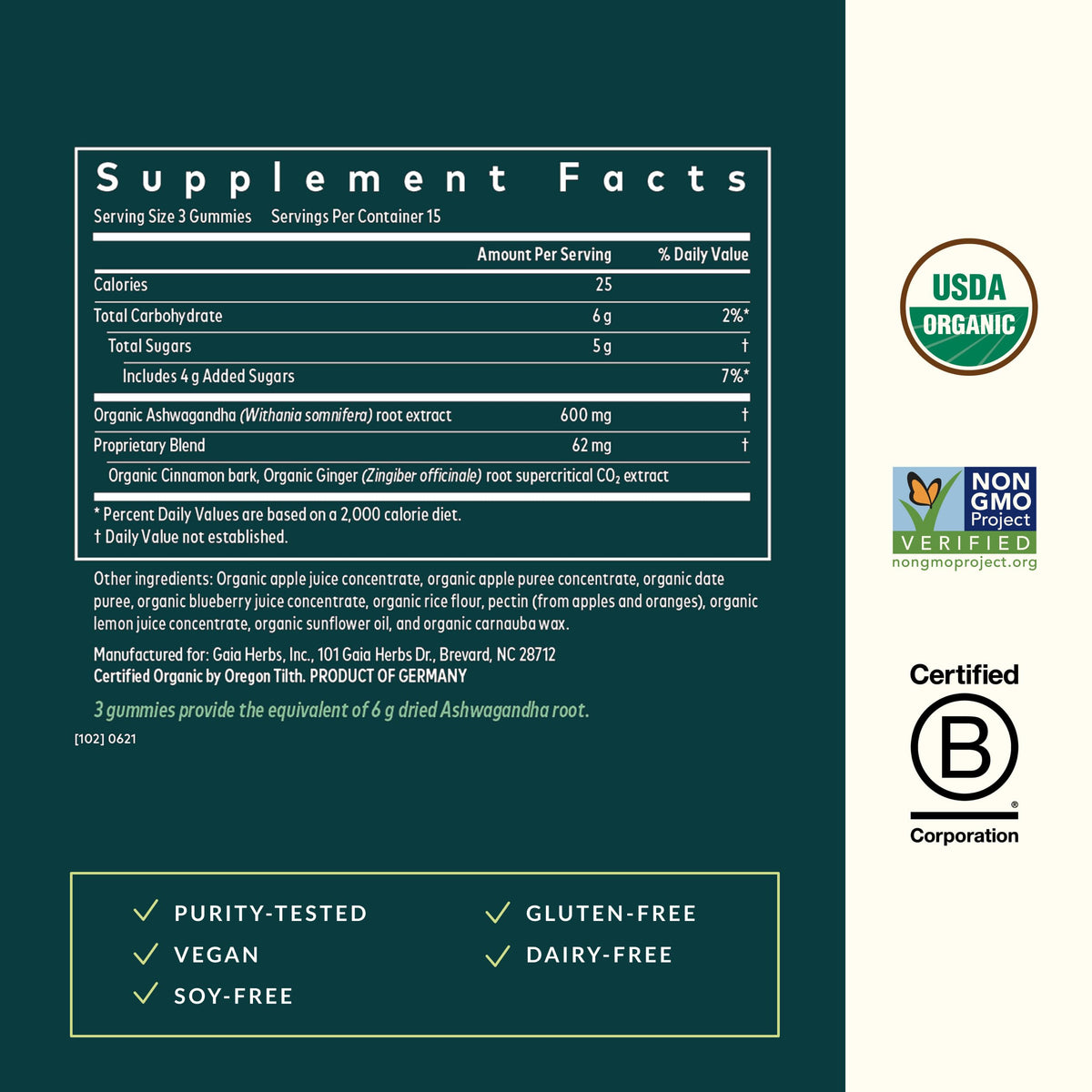 Gaia Herbs Organic Ashwagandha Gummies - Stress Support - Supports