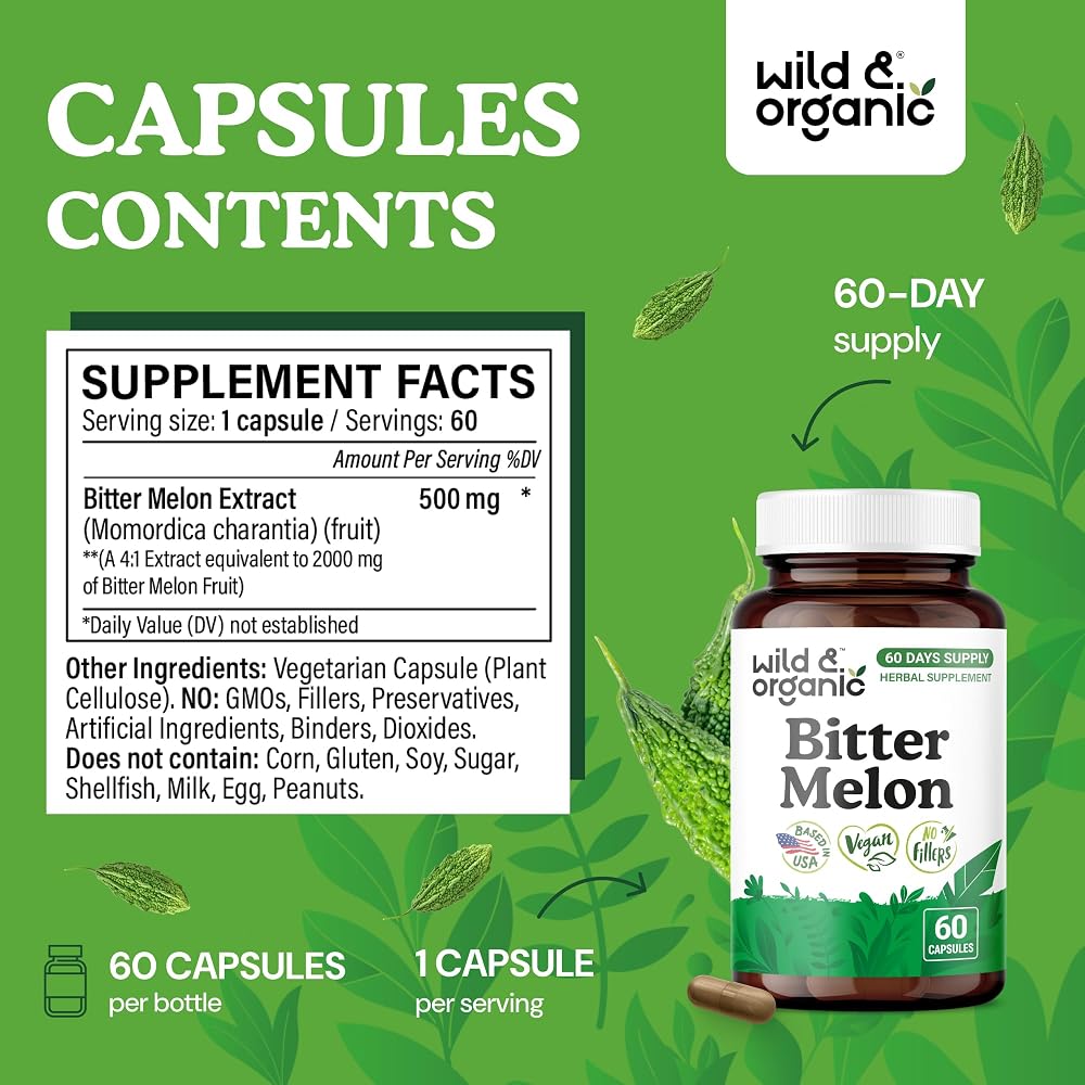 Wild & Organic Bitter Melon Capsules 500 mg - Digestive Support
