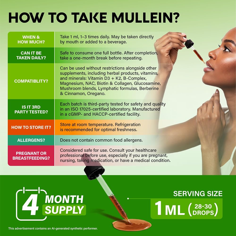 NUTRAHARMONY Mullein Drops for Lungs - USDA Organic Liquid - Mullein