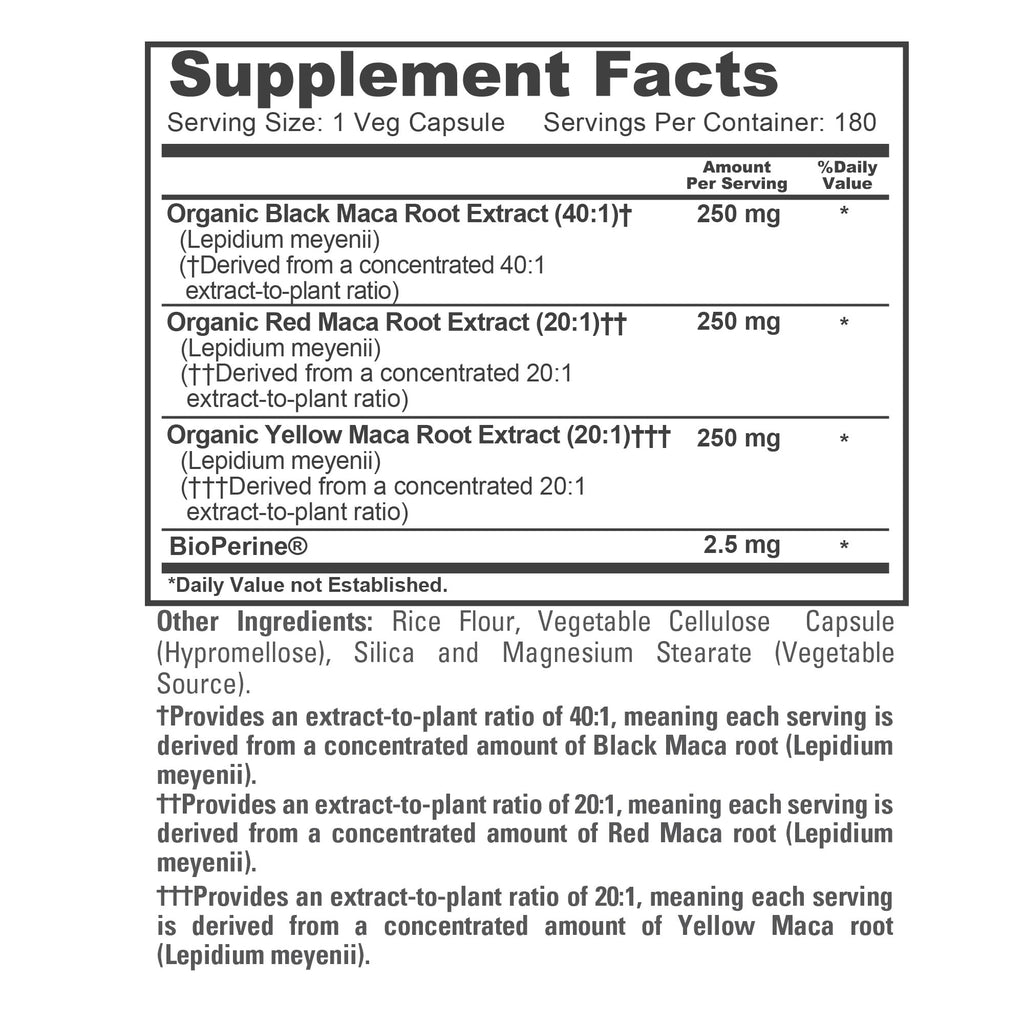 NusaPure Maca Root Black, Red & Yellow Vegan - 180 Vegetarian Capsules - image 4