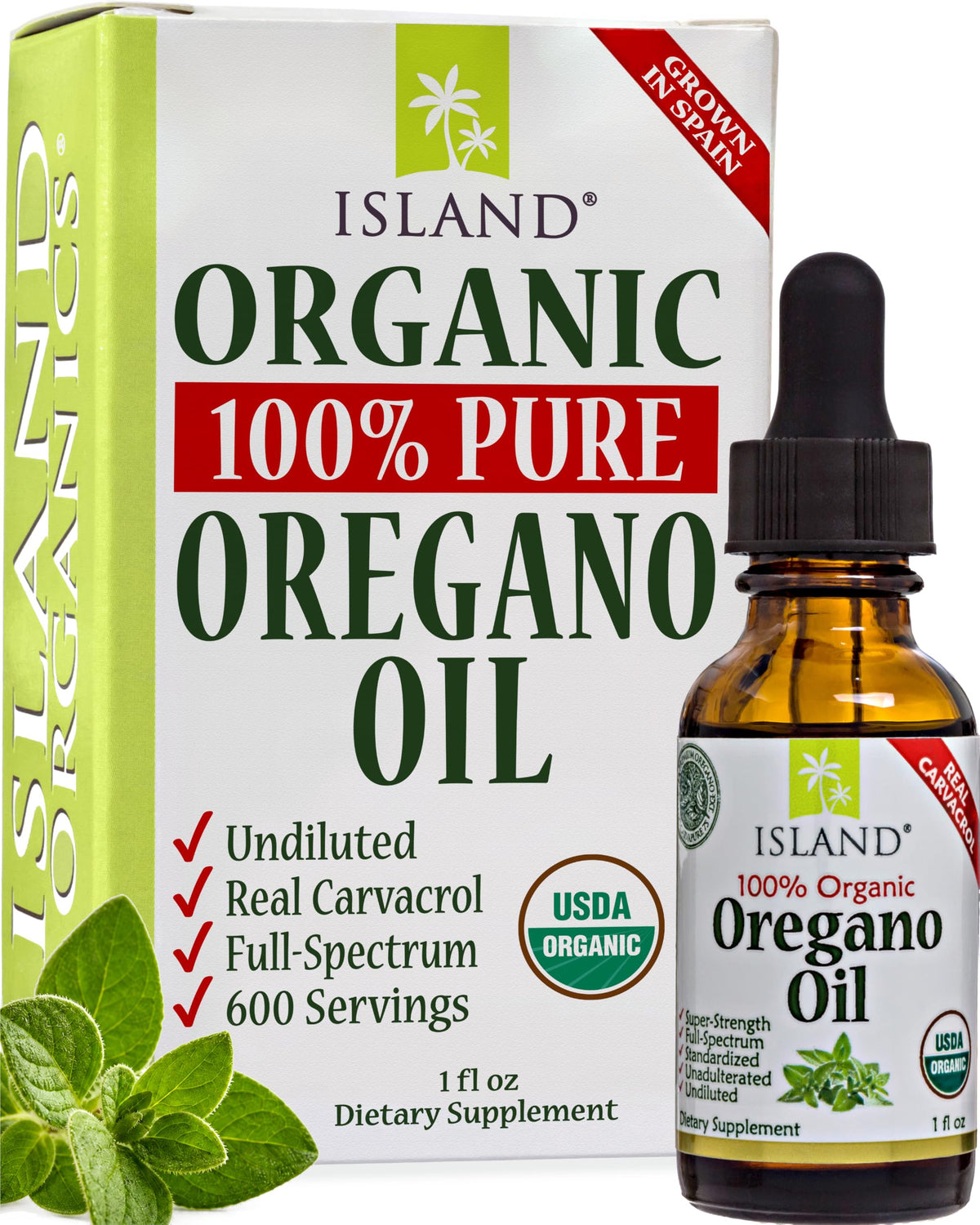 Island Nutrition Oregano Oil Organic Drops 100% Pure - 1 Fl Oz