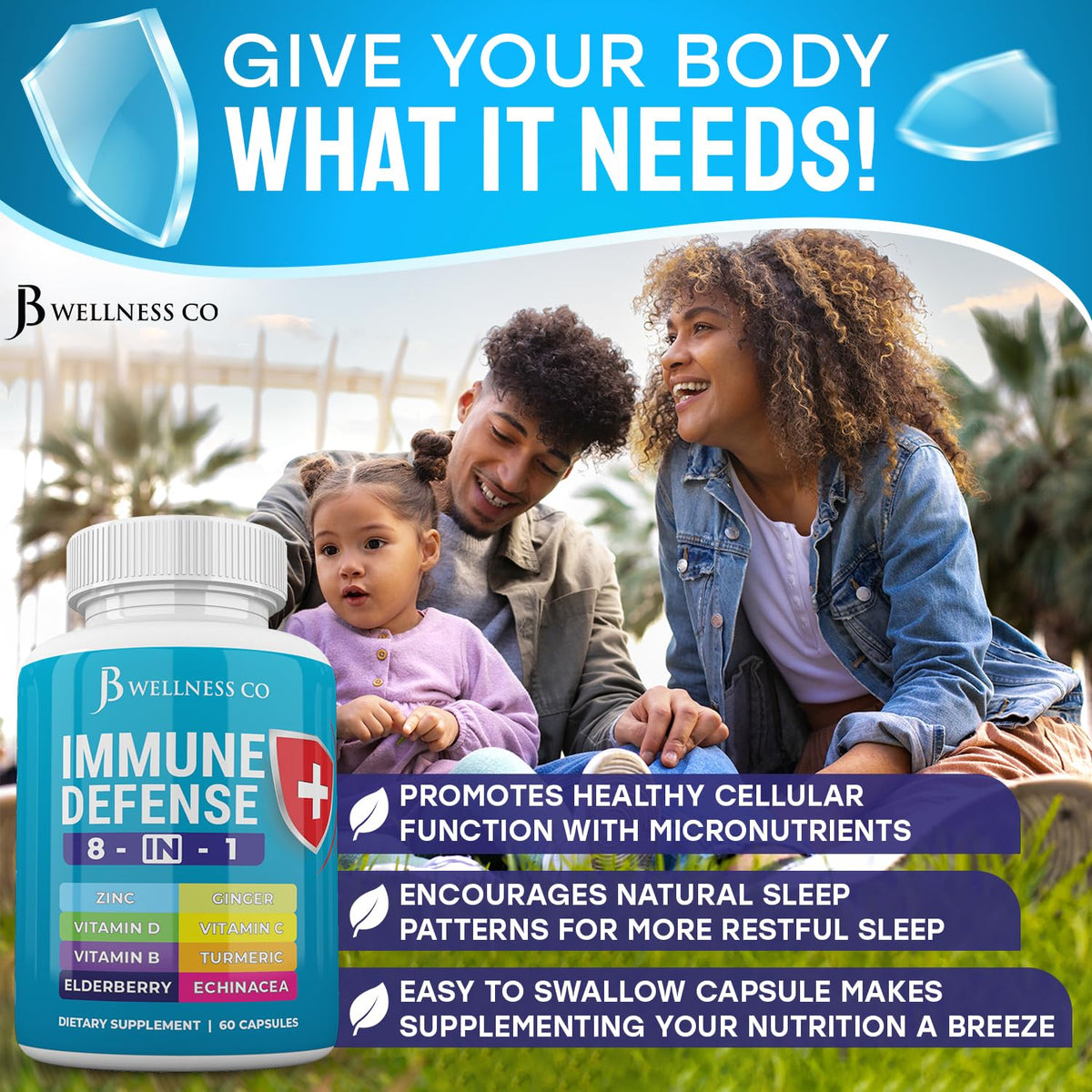 JB Wellness Co Immune Support 8 in 1 Capsules - Zinc Supplement