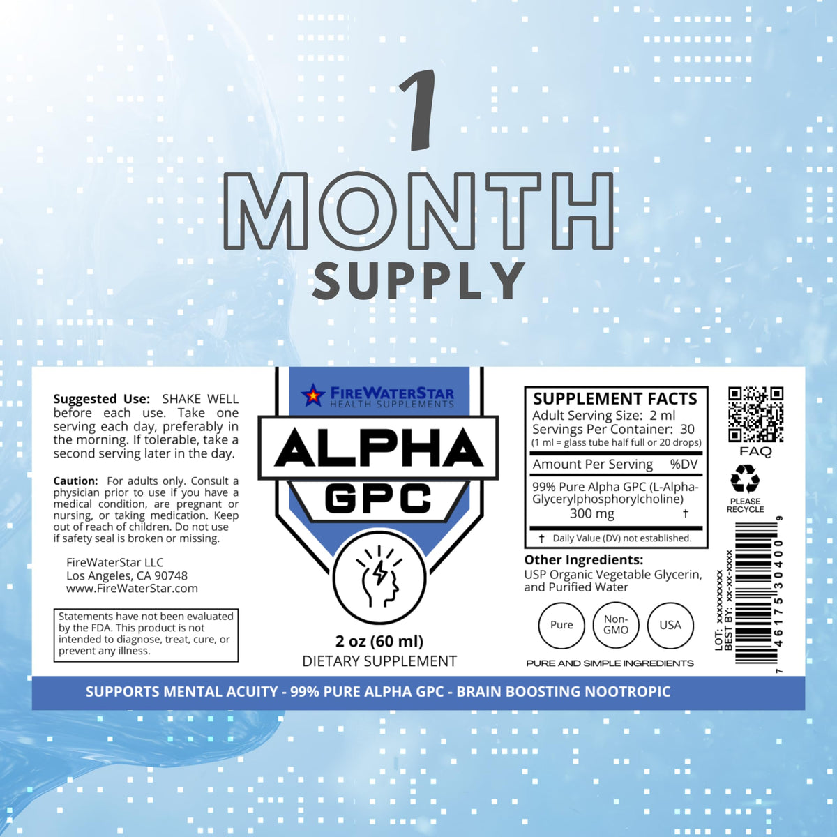 FIREWATERSTAR Alpha GPC 300 mg Liquid Choline for Focus - 2 Fl Oz - image 2
