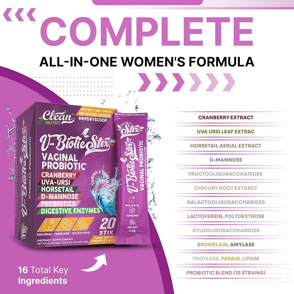 Clean Nutraceuticals Vaginal Probiotics with Cranberry & D-Mannose - 20 Stix - image 2