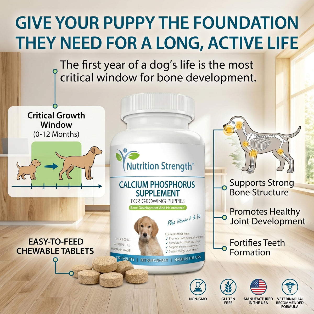 Nutrition Strength Calcium Phosphorus for Dogs - 120 Tablets - image 2
