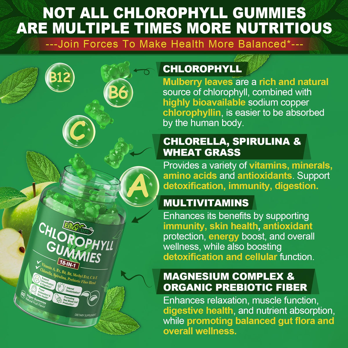 EnvyCure Chlorophyll Gummies Super Green 18-in-1 - 120 Count - image 3