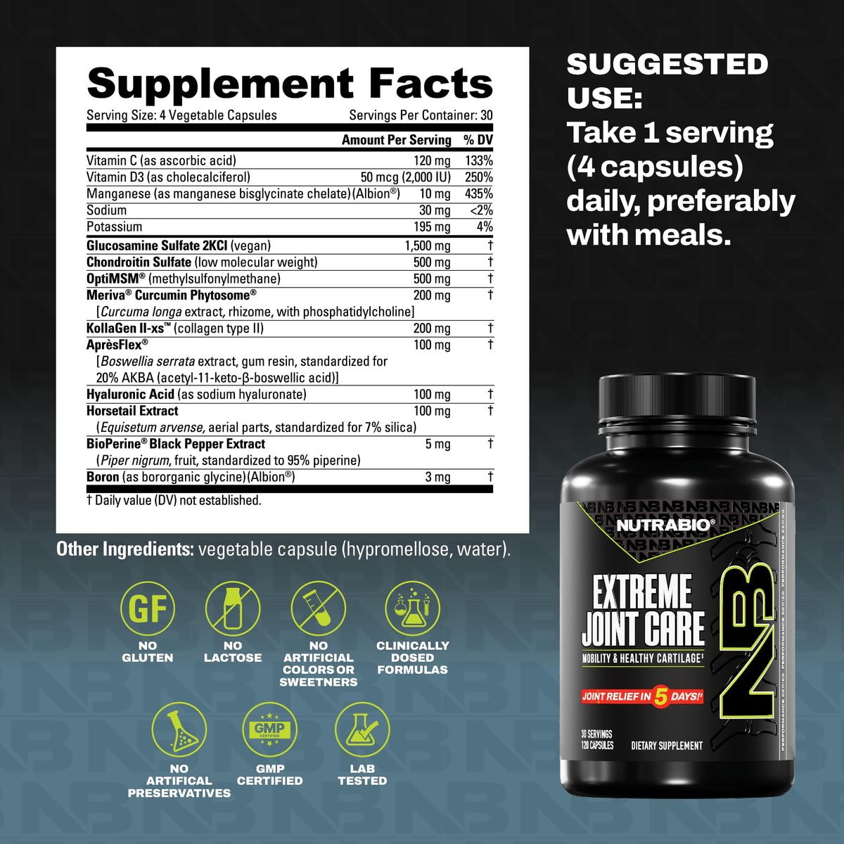 NutraBio Extreme Joint Care Joint Support Supplement - 120 Capsules - image 4