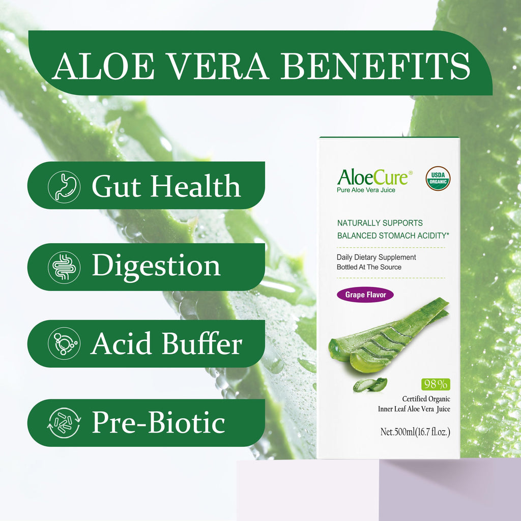 AloeCure Pure USDA Organic Aloe Vera Juice Supplement in Grape Flavor