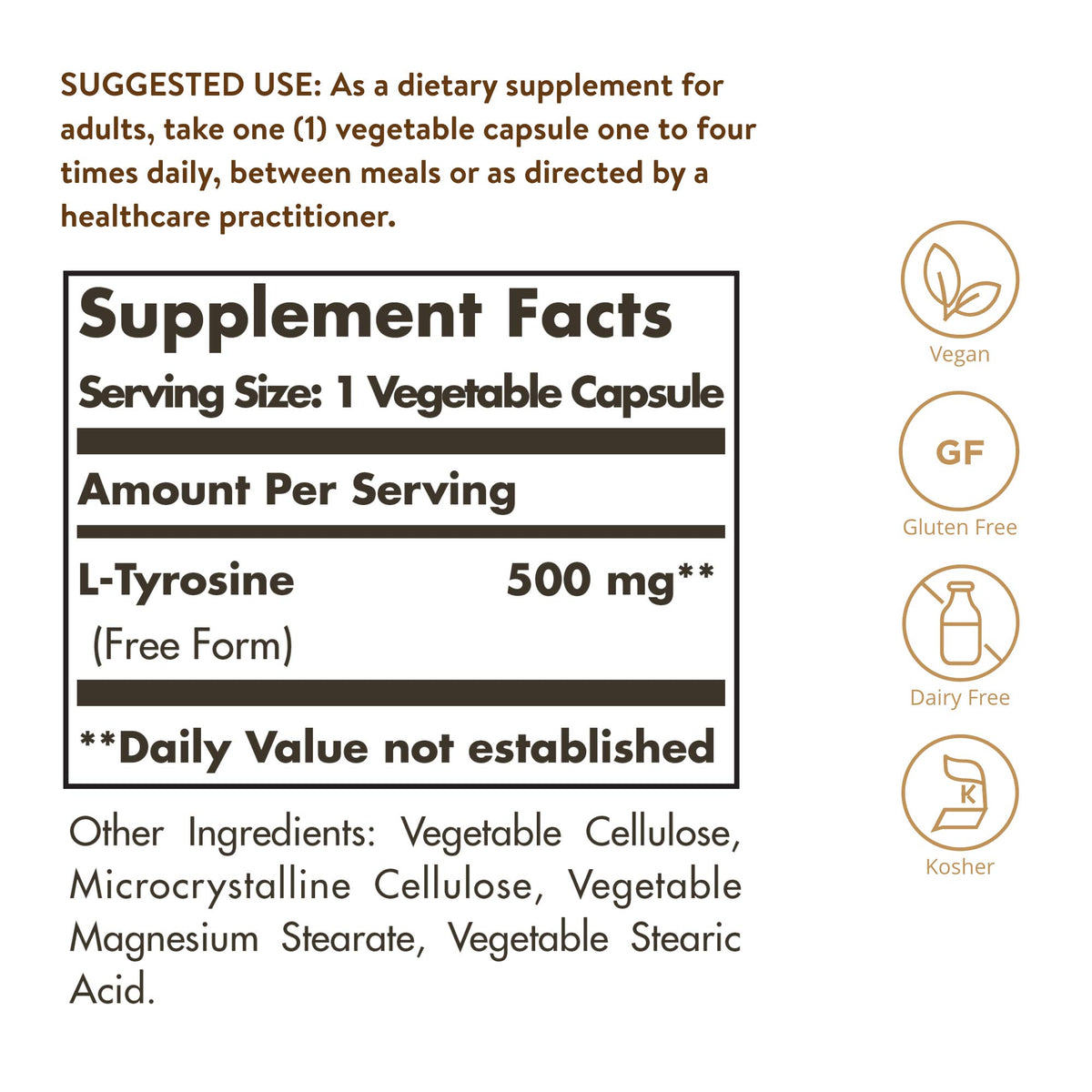 Solgar L-Tyrosine 500 mg Brain Support - 100 Vegetable Capsules - image 2