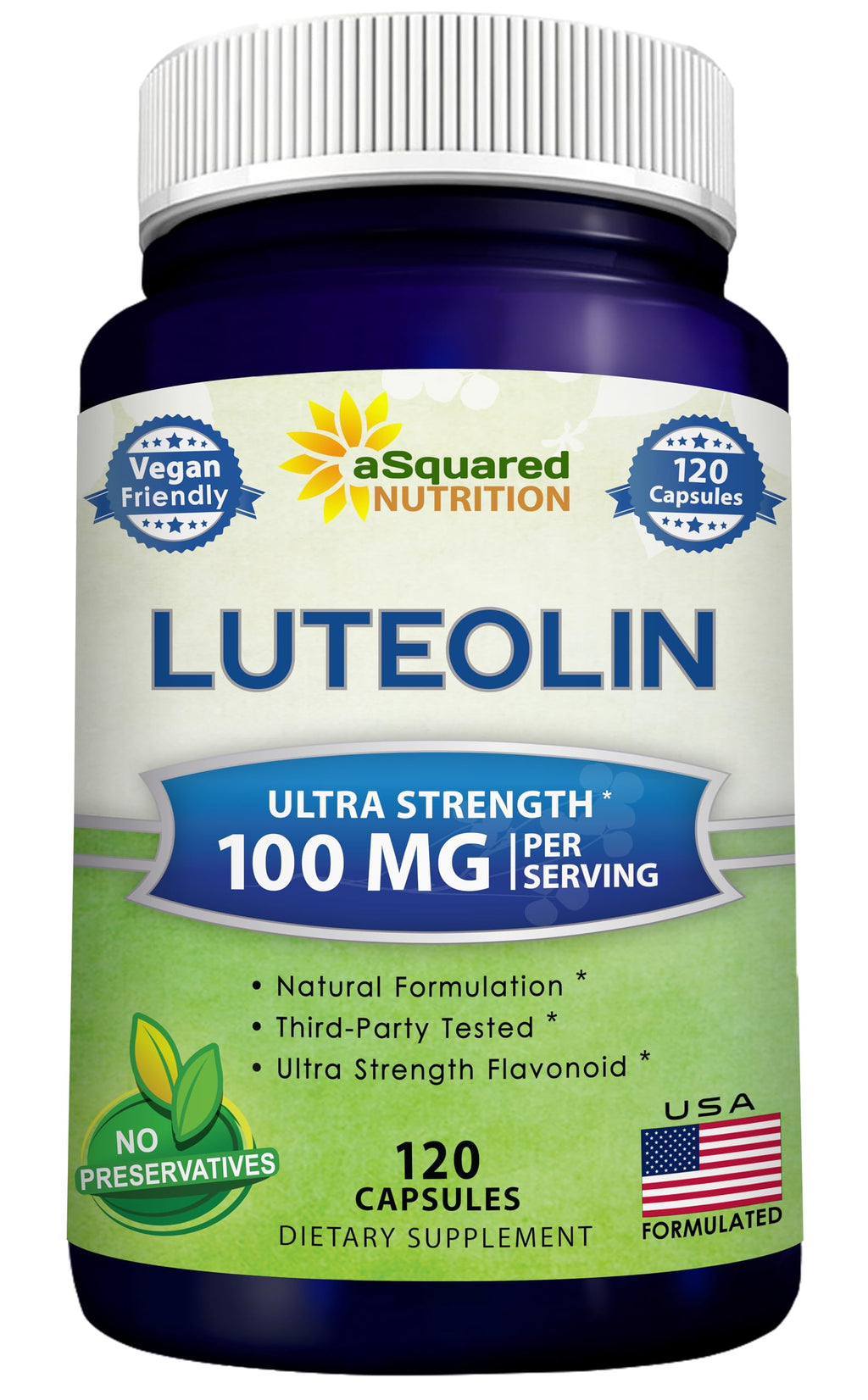 aSquared Nutrition Luteolin 100mg Brain & Memory Support - 120 Capsules