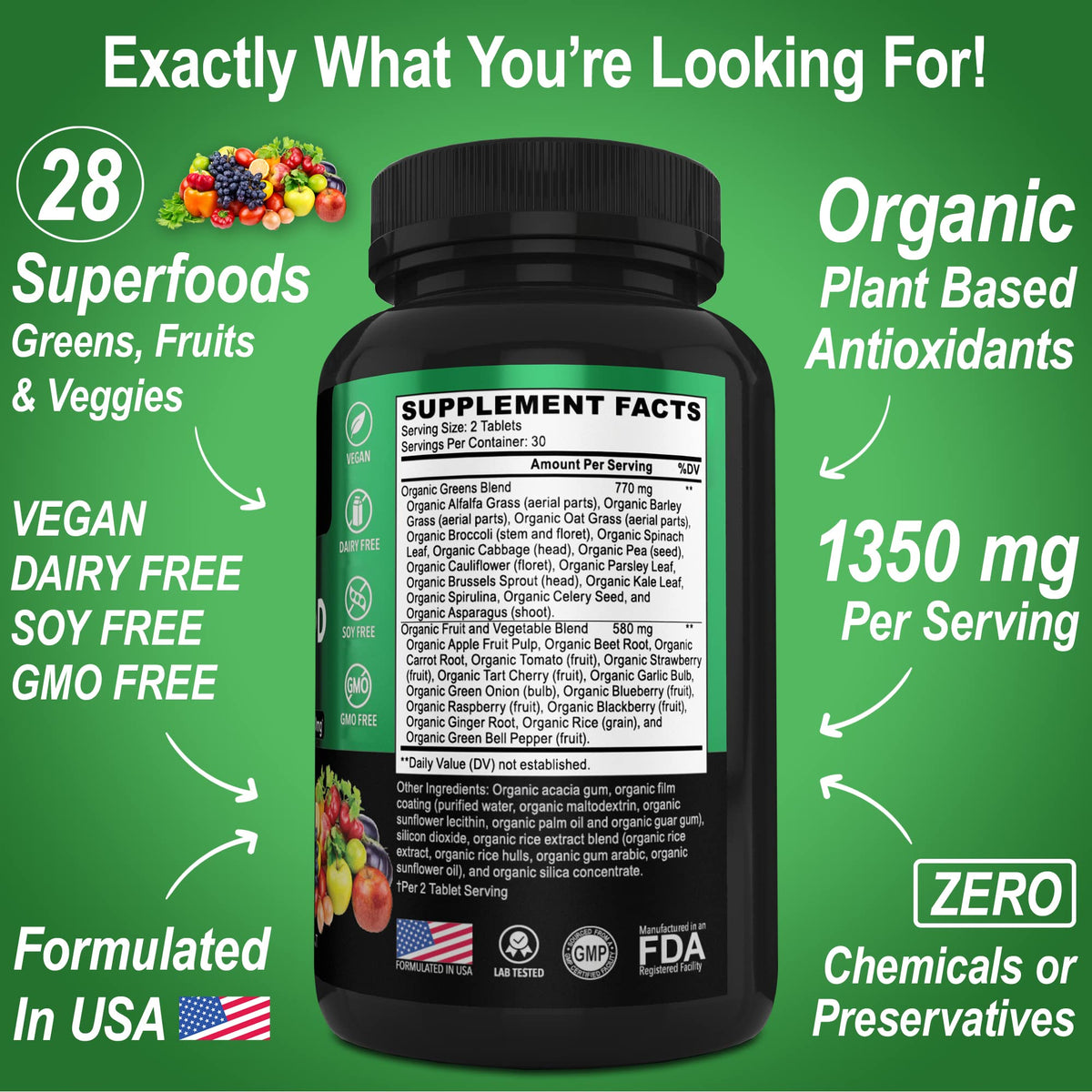 DR. BO Organic Superfood Greens & Fruit Supplement - 60 Tablets - image 5