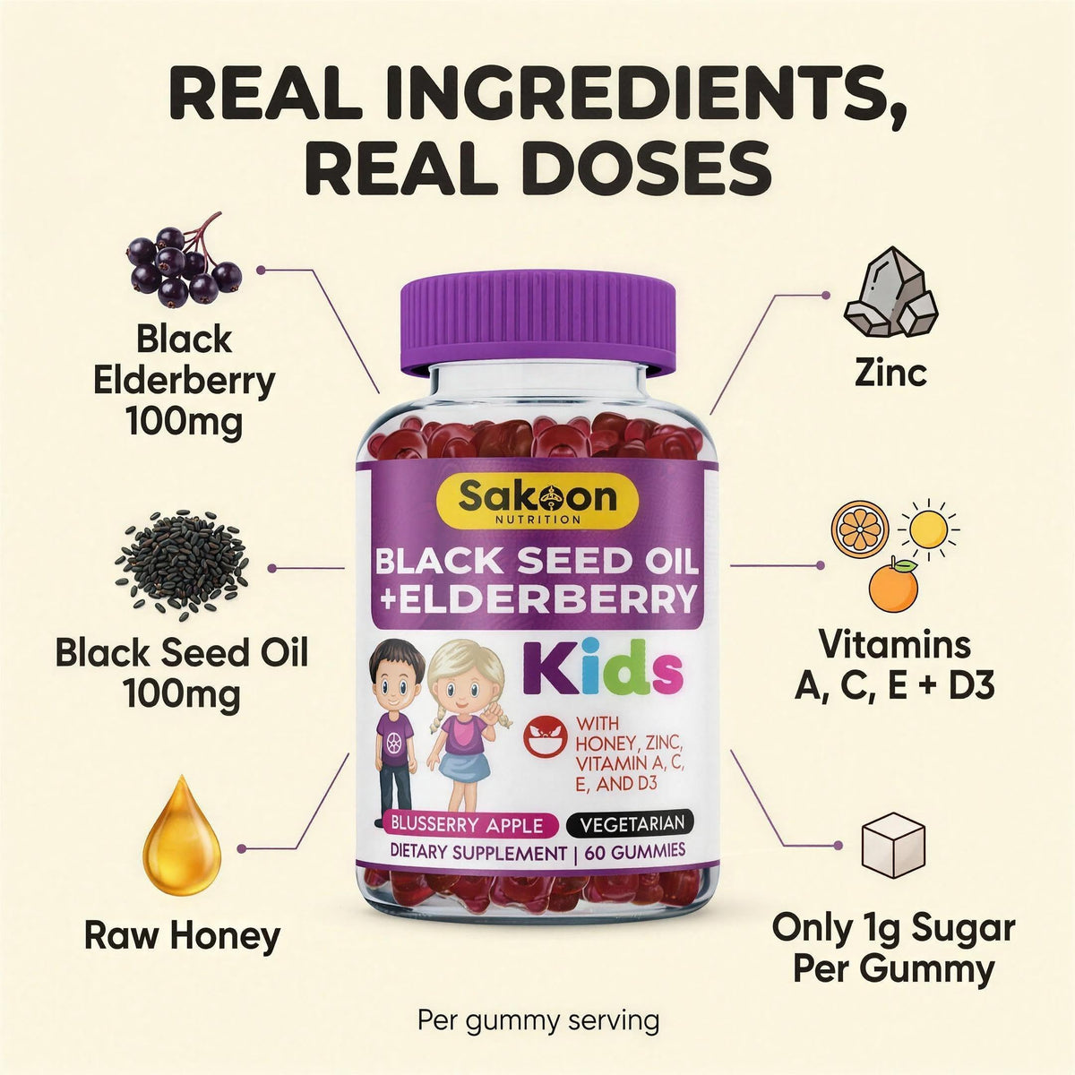 Sakoon Nutrition Elderberry Gummies for Kids with Black Seed Oil - 60 Gummies - image 4