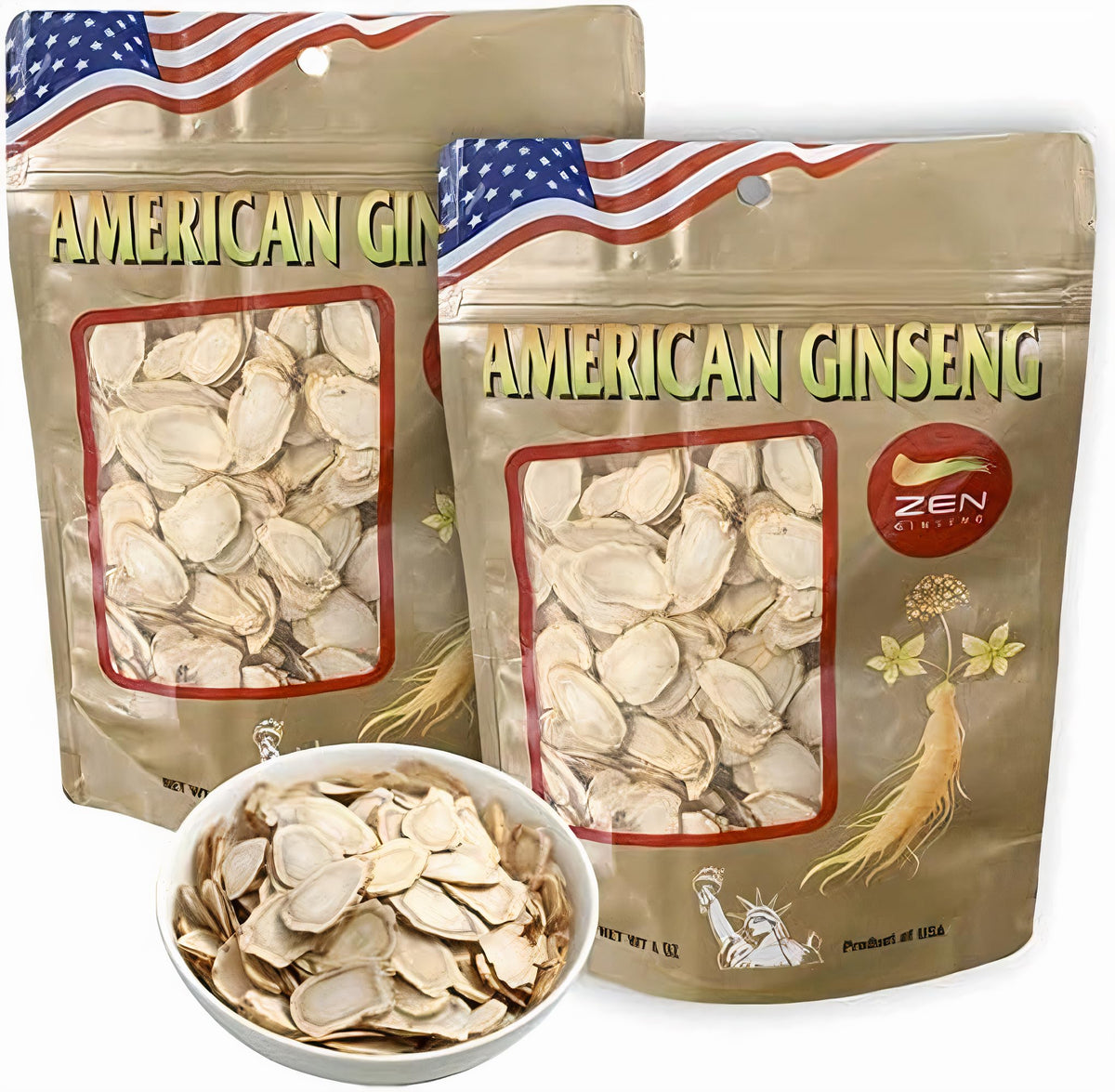 Zen Ginseng American Wisconsin Ginseng Slices - 8 Ounce (2 Bags)