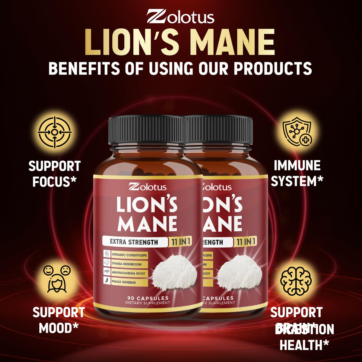 Zolotus Lions Mane Mushroom Supplement with Cordyceps - 180 Capsules - image 5