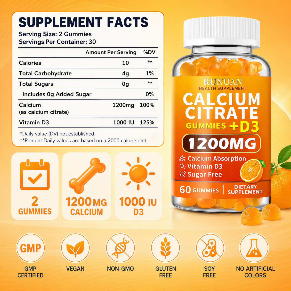 RUNUAN Calcium Citrate 1200mg Gummies with Vitamin D3 - 120 Count - image 9