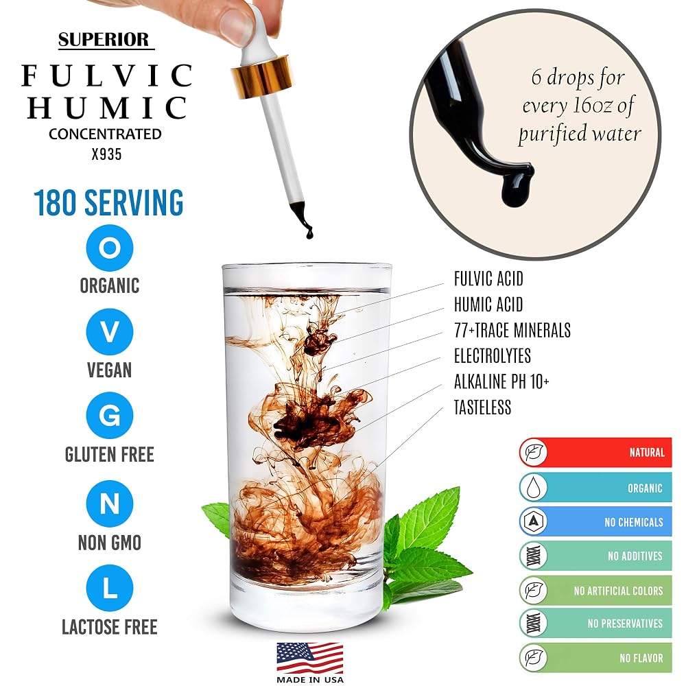 Superior Fulvic Humic X935 Trace Mineral Drops - 180 Servings - image 2
