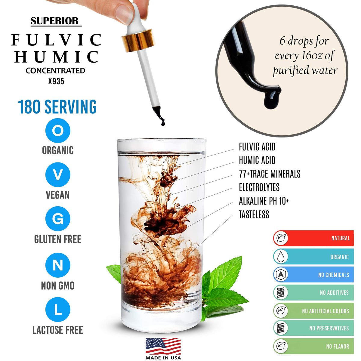 Superior Fulvic Humic X935 Trace Mineral Drops - 180 Servings - image 2