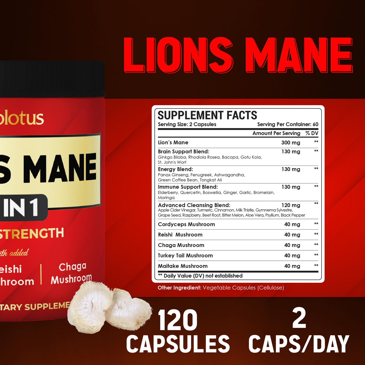 Zolotus 35 in 1 Mushroom Complex Capsules - 120 Count - image 2