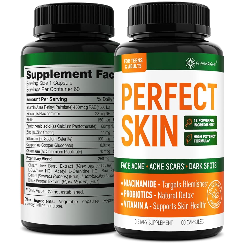 GRAMRIGHT Perfect Skin Pills Clear Skin Supplement - 60 Capsules