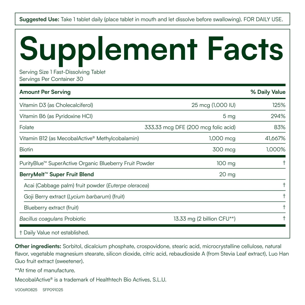 Purity Products Blueberry Probiotic B12 Energy Melt - 30 Count - image 2