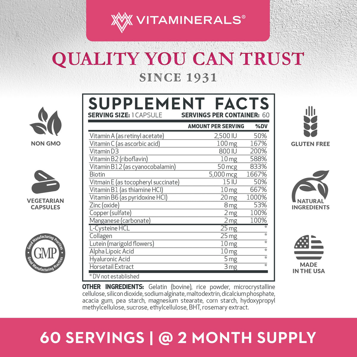 Vitaminerals 217 Hair, Skin & Nails - 60 Capsules - image 3