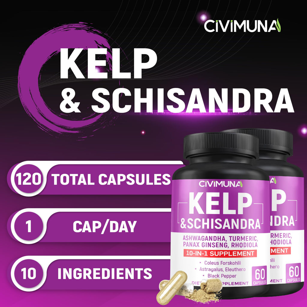 CIVIMUNA Kelp Capsules with Ashwagandha & Schisandra - 120 Capsules - image 2