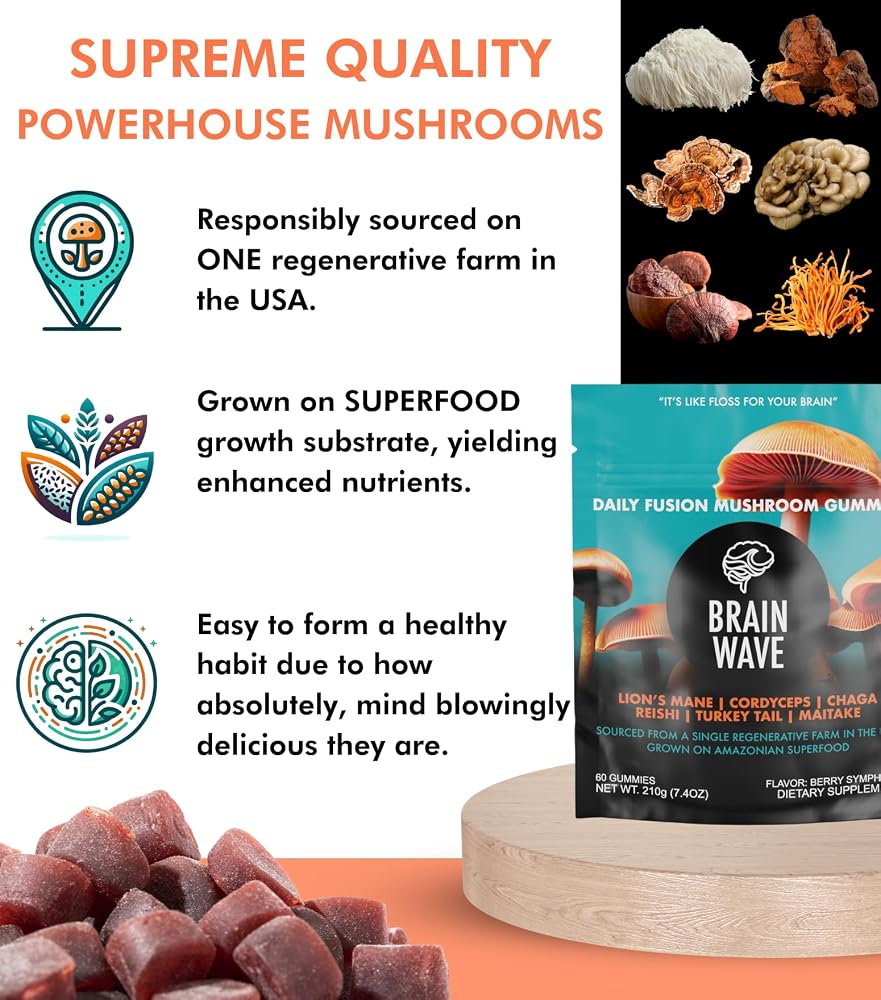 BRAIN WAVE Superfood Mushroom Gummies for Focus and Energy - 60 Count - image 8