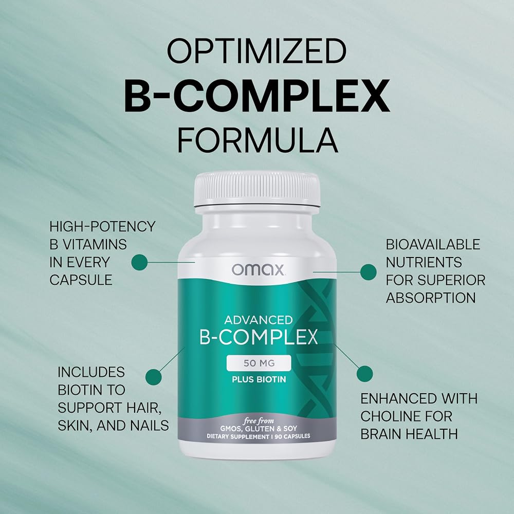 Omax3 Advanced Vitamin B Complex 50 mg with Biotin - 180 Capsules - image 3