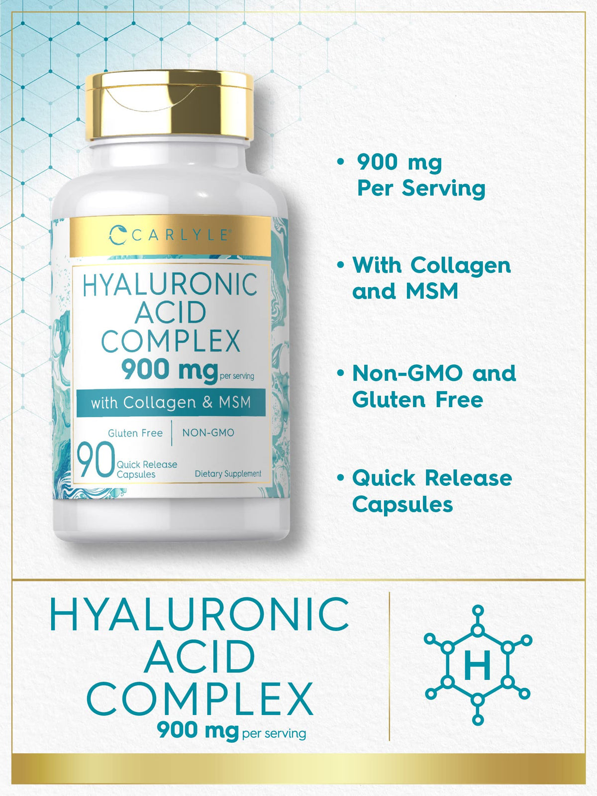 Carlyle Hyaluronic Acid Complex 900 mg with Collagen - 90 Capsules - image 3