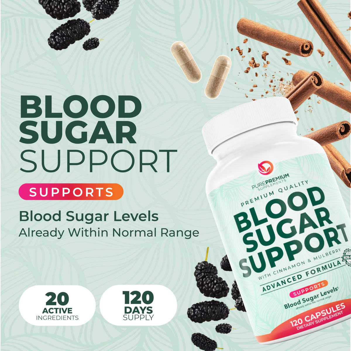 PurePremium Normal Blood Sugar Support Supplement - 120 Capsules - image 2
