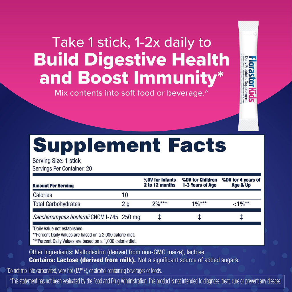 Florastor Kids Dual Action Probiotic Powder - 20 Sticks - image 2