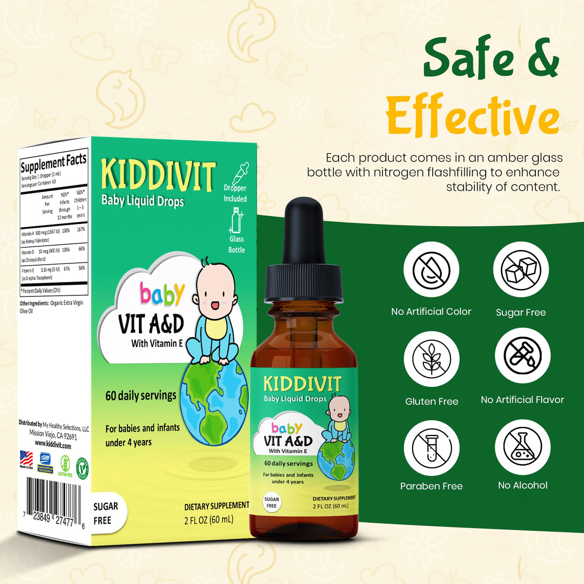 Kiddivit Baby Vitamin A&D Liquid Drops with Vitamin E - 2 Fl Oz - image 3