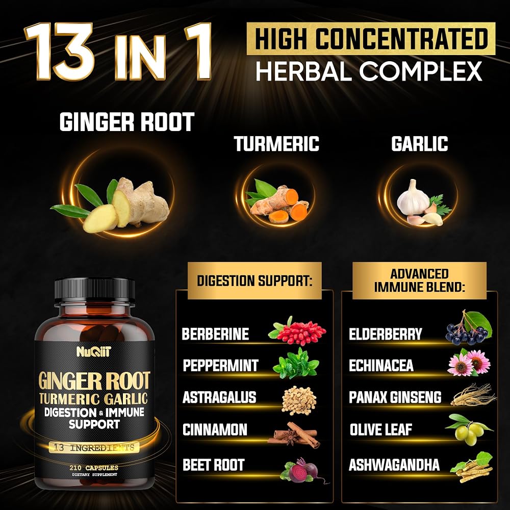 NUQIIT Ginger Supplements with Turmeric Curcumin - 210 Capsules - image 2