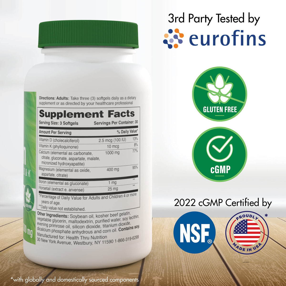 Health Thru Nutrition Calcium Magnesium Supplements with Vitamin D3