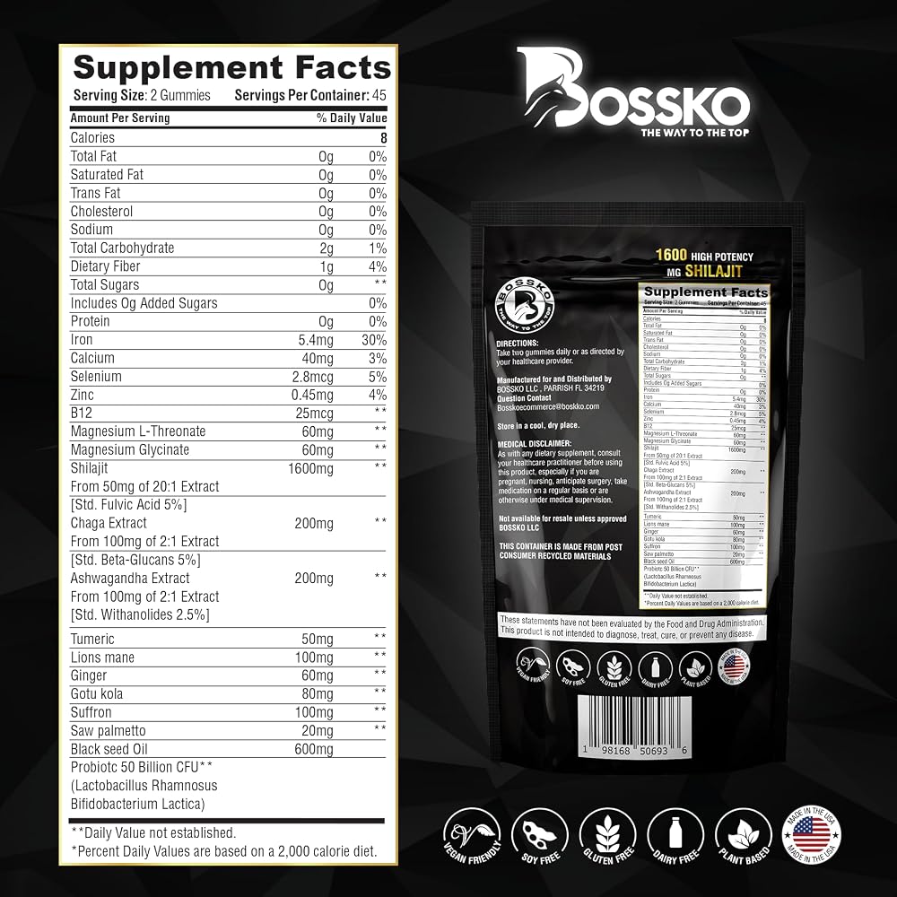 BOSSKO Himalayan Shilajit Gummies with Probiotics & Ashwagandha - 90 Count - image 2