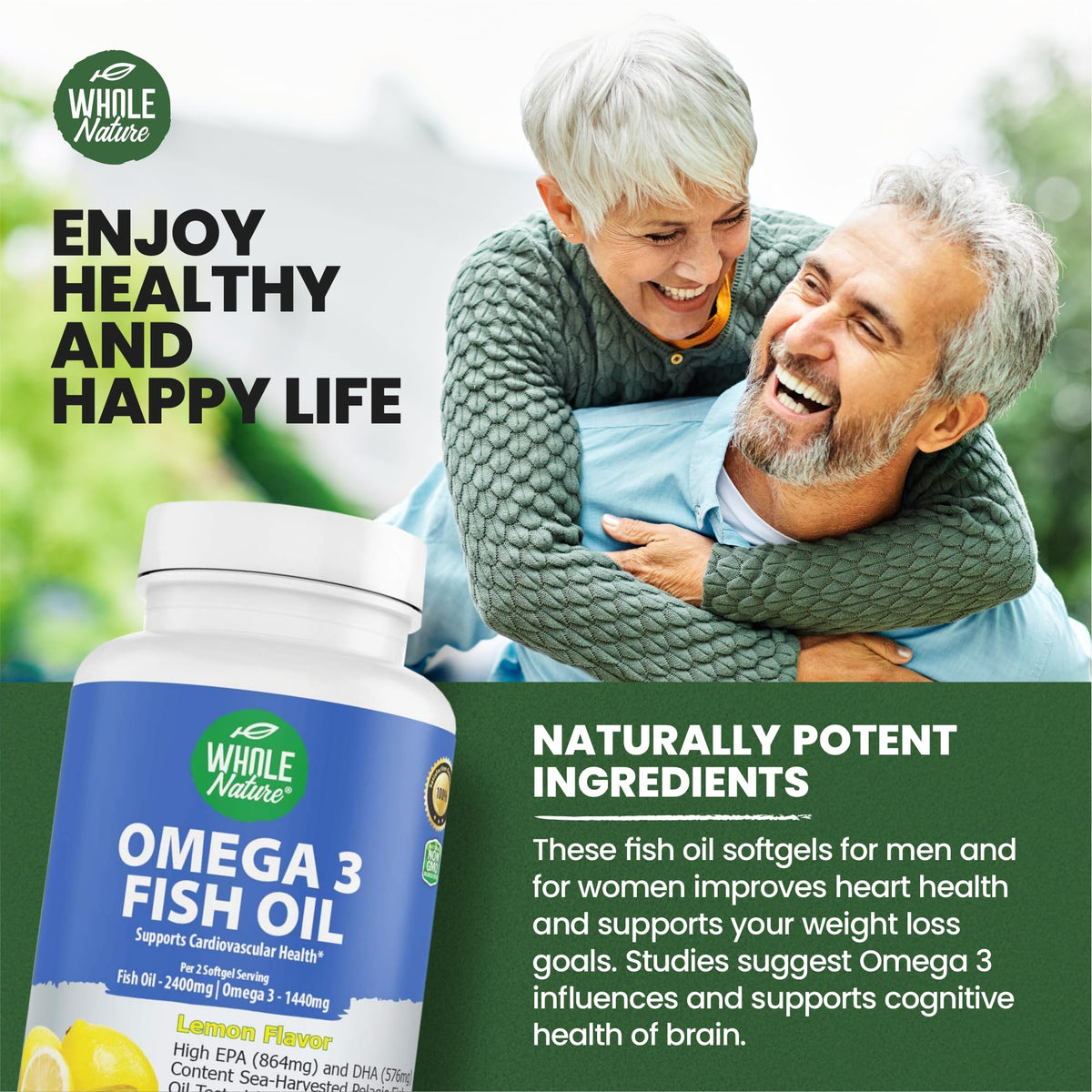 Whole Nature Omega-3 Fish Oil 2400 mg Heart & Brain Support - 60 Capsules - image 2