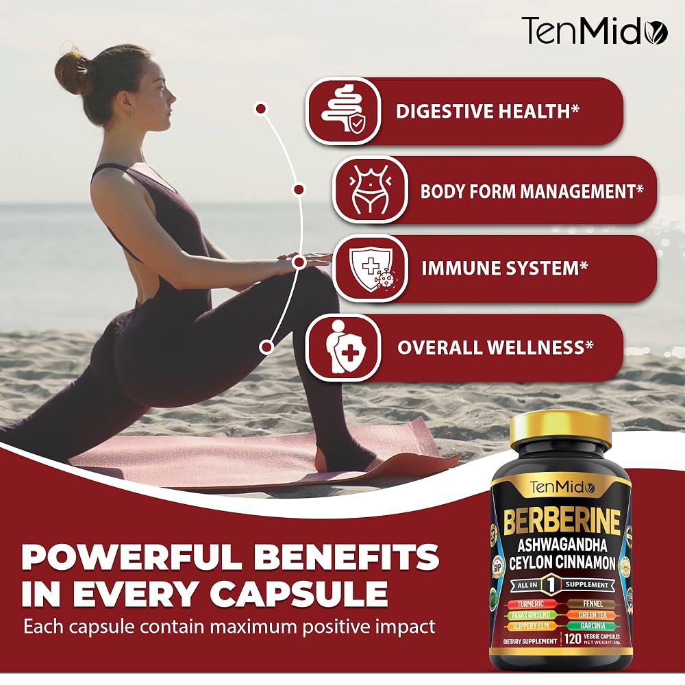 Tenmido Berberine Supplement 10-in-1 Formula - 120 Capsules - image 4