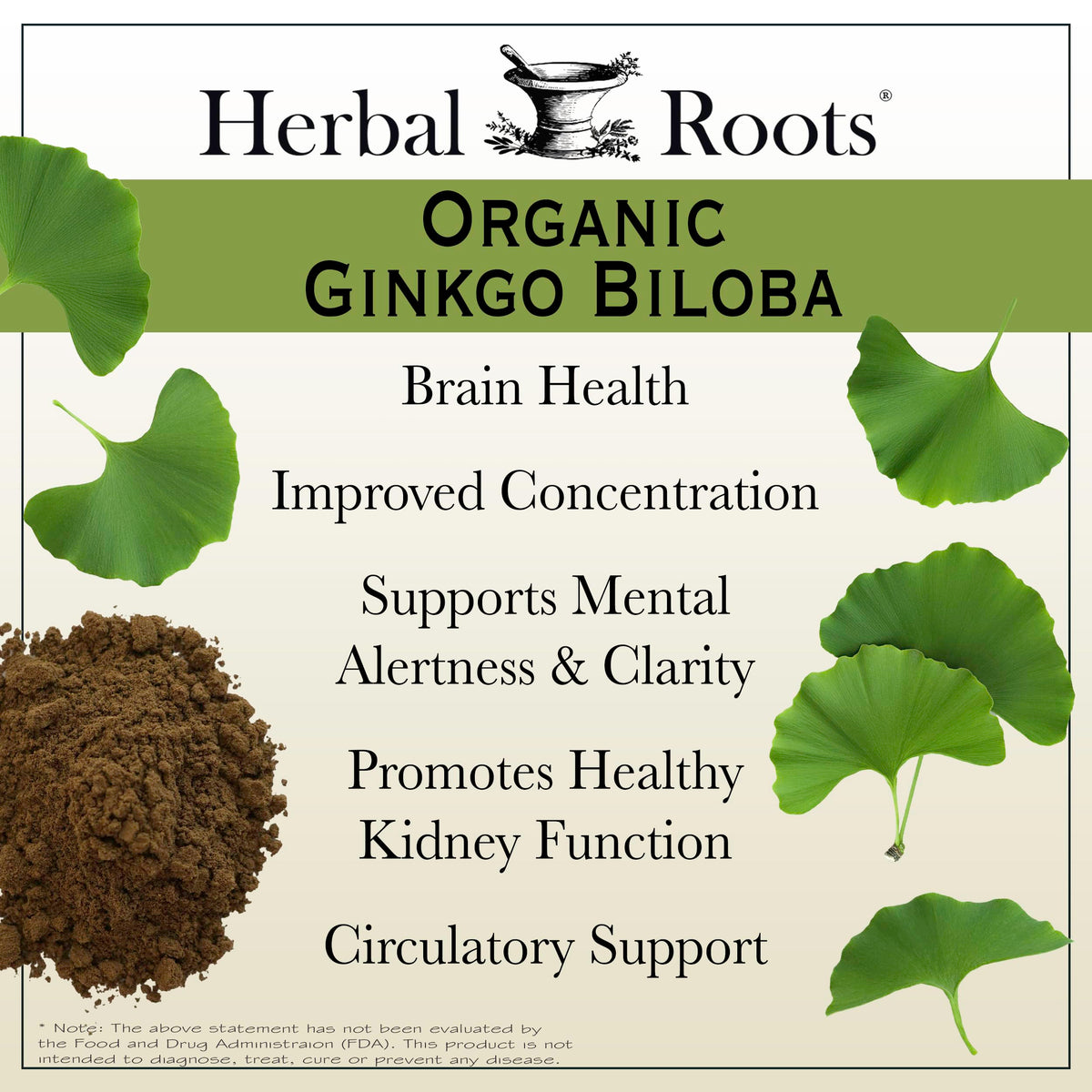 Herbal Roots Organic Ginkgo Biloba Brain & Memory Support - 60 Capsules - image 3
