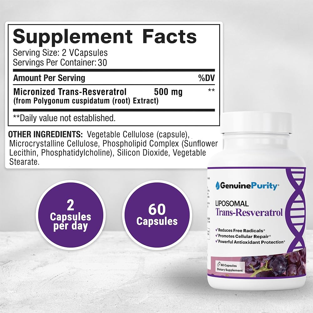 GenuinePurity Liposomal Trans Resveratrol 500mg - 60 Vegan Capsules - image 2
