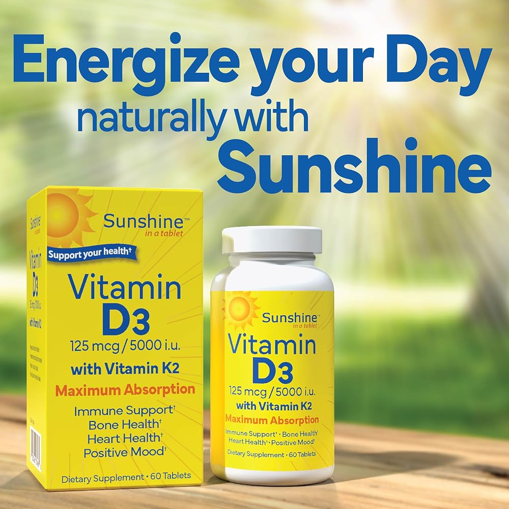 Sunshine Vitamin D3 with K2 5000 IU - 60 Tablets - image 5