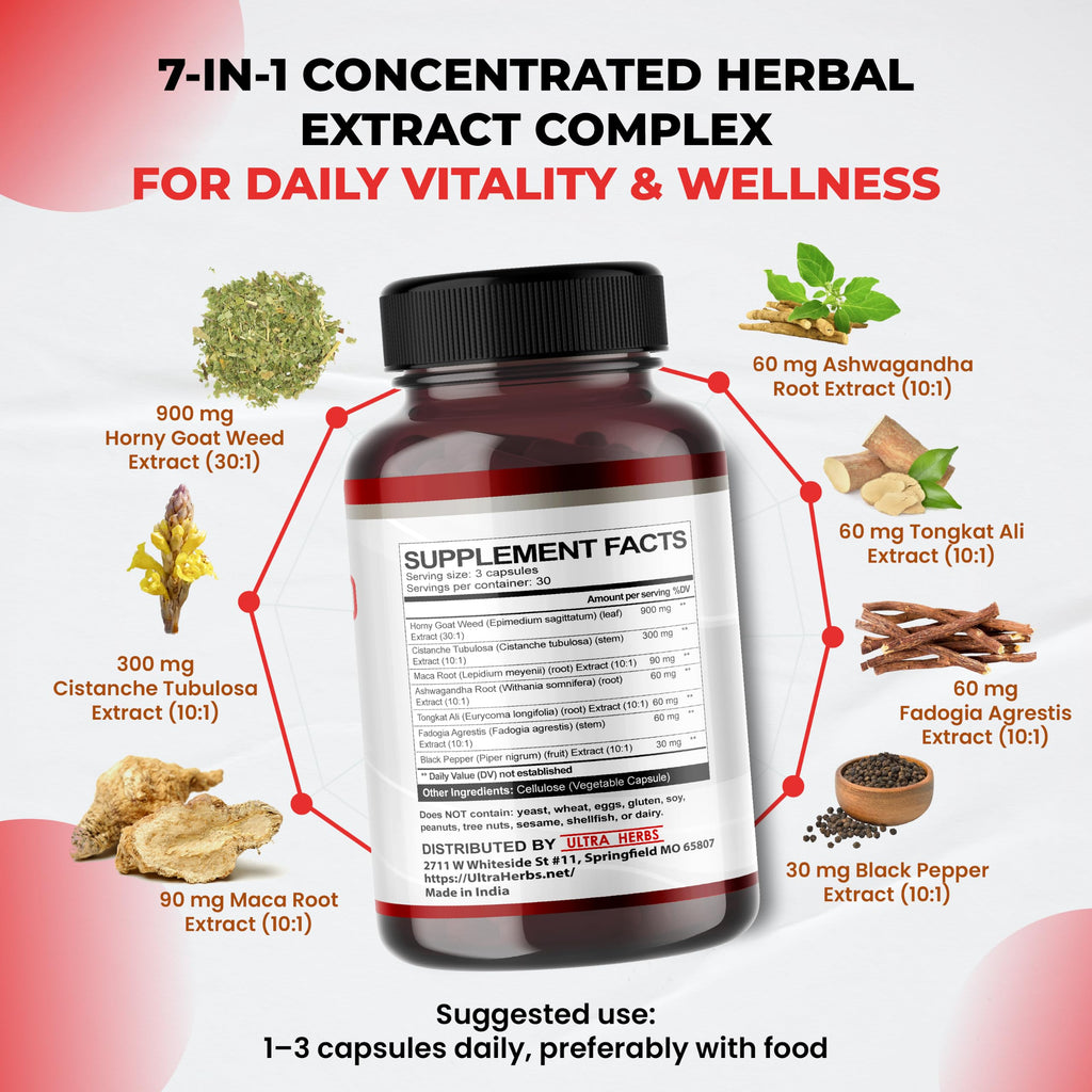 Ultra Herbs Horny Goat Weed Tongkat Ali Maca Root - 90 Capsules - image 4